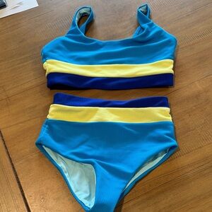 Beach Riot Kids Swim Bikini in Blue and Yellow